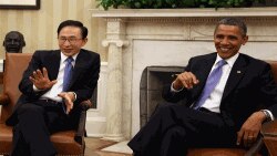 美國總統奧巴馬和南韓總統李明博星期四在華盛頓會晤