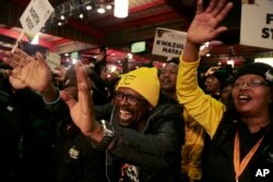 Party delegates sing, during the African National Congress policy conference in Johannesburg, South Africa, June 30, 2017.