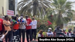 FILE — Maimouna Ndour Faye addresses a press conference in Dakar on 4 May, 2021.