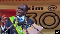 President Robert Mugabe addresses the nation as Zimbabwe celebrates 30 years of independence from Britain, in Harare, 18 Apr 2010