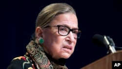 FILE - In this Jan. 28, 2016 file photo, Supreme Court Justice Ruth Bader Ginsburg speaks at Brandeis University in Waltham, Massachusetts. Ginsburg said she regretted comments on Republican presidential candidate Donald Trump. 