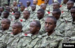 FILE: Somali soldiers attend a training session during the opening ceremony of a Turkish military base in Mogadishu, Somalia, Sept. 30, 2017.