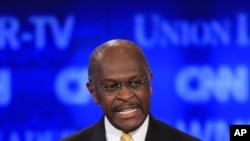 Businessman Herman Cain speaks during the first New Hampshire Republican presidential debate in Manchester, N.H., June 13, 2011.