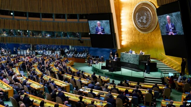 U.S. President Joe Biden delivers remarks to the 76th Session of the United Nations General Assembly in New York City, Sept. 21, 2021.