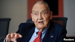 FILE - Jack Bogle, founder and retired CEO of The Vanguard Group, speaks during the Global Wealth Management Summit in New York, June 17, 2014. Bogle died Wednesday at age 89.