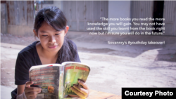 Promotional photo of Yem Sovannry reading a book. (Photo courtesy: Cambodian Children’s Fund)