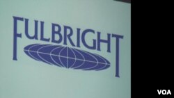 Fulbright logo shown during a slideshow presentation in Phnom Penh, on July 3, 2013.