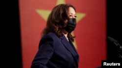 U.S. Vice President Kamala Harris delivers remarks during the official launch of the CDC Southeast Asia Regional Office in Hanoi, Vietnam, August, 25, 2021. REUTERS/Evelyn Hockstein/Pool