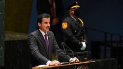 Sheikh Tamim bin Hamad al Thani, Amir, of Qatar addresses the 76th Session of the U.N. General Assembly at United Nations headquarters in New York, on Sept. 21, 2021.