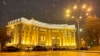 In this undated handout photo released by Ukrainian Foreign Ministry Press Service, the building of Ukrainian Foreign Ministry is seen during snowfall in Kyiv, Ukraine. 