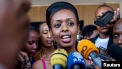 FILE PHOTO - Diane Shima Rwigara, a leading critic of Rwanda's president, speaks to the media in Kigali, Rwanda, June 20, 2017.