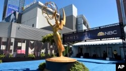 An Emmy statue appears before the 70th Primetime Emmy Awards, Sept. 17, 2018, at the Microsoft Theater in Los Angeles. 