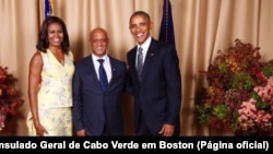 Michelle Obama, Luís Filipe Tavares e Barack Obama, em Nova Iorque, 2016