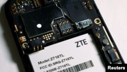 The inside of a ZTE smartphone is pictured in this illustration taken April 17, 2018. 