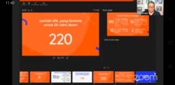 Materi Bawaslu terkait jumlah akun media sosial atau link website yang sudah ditake down karena melanggar UU Pilkada, Minggu (6/12). Screenshot: VOA/ Yudha satriawan