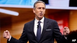 FILE - Howard Schultz, CEO of Starbucks at the time, speaks at the Starbucks annual shareholders meeting in Seattle, March 22, 2017.