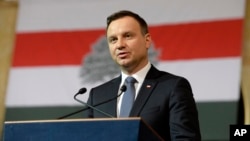 Polish President Andrzej Duda delivers his speech during the official event of the Day of Hungarian-Polish Friendship in the building of Vigado of Budapest, Hungary, March 19, 2016. 