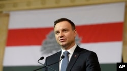 Polish President Andrzej Duda delivers his speech during the official event of the Day of Hungarian-Polish Friendship in the building of Vigado of Budapest, Hungary, March 19, 2016. 