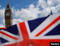 FILE - A union flag is seen near the Houses of Parliament in London, Britain, April 18, 2017.