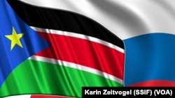 Photo montage of South Sudan and Russian flags