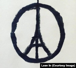 An image fusing the peace sign and Eiffel Tower is circulated on Facebook by the California-based community group Lean In, in the wake of Islamic State terrorist attacks on Paris, Nov. 13, 2015..