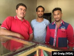 Syrian refugee and bakery owner Abdulrahman Darwish is shown with two Yemeni refugee workers at his bakery in Hargeisa, Somaliland, March 30, 2016.