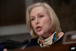 Sen. Kirsten Gillibrand questions Marine Gen. Robert B. Neller, the Marine Corps commandant, during a Senate Armed Services Committee probe of nude photographs of female Marines that were posted on the internet, March, 14, 2017.