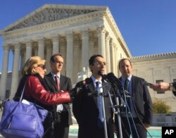 American Civil Liberties Union attorney Nathan Wessler speaks outside the Supreme Court on Nov. 29, 2017, in Washington, following arguments in a case about the government's ability to track Americans' movements through collection of their cellphone data.