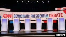 Escenario en el que tuvo lugar el debate entre precandidatos demócratas, celebrado en la Universidad Drake, en Iowa, el pasado 14 de enero de 2020.