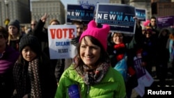 FILE - Illinois' 3rd Congressional District candidate for Congress, Marie Newman, attends the Women's March in Chicago, Illinois, U.S., Jan. 20, 2018.