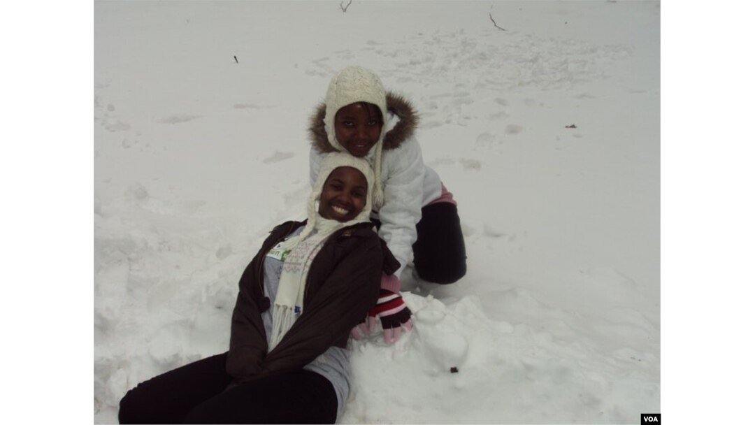 My friend and I enjoying our first day in the snow.