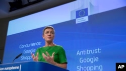 La comisionada de la Unión Europea para la competencia, Margrethe Vestager, anunció una histórica multa a Google el martes en Bruselas. 