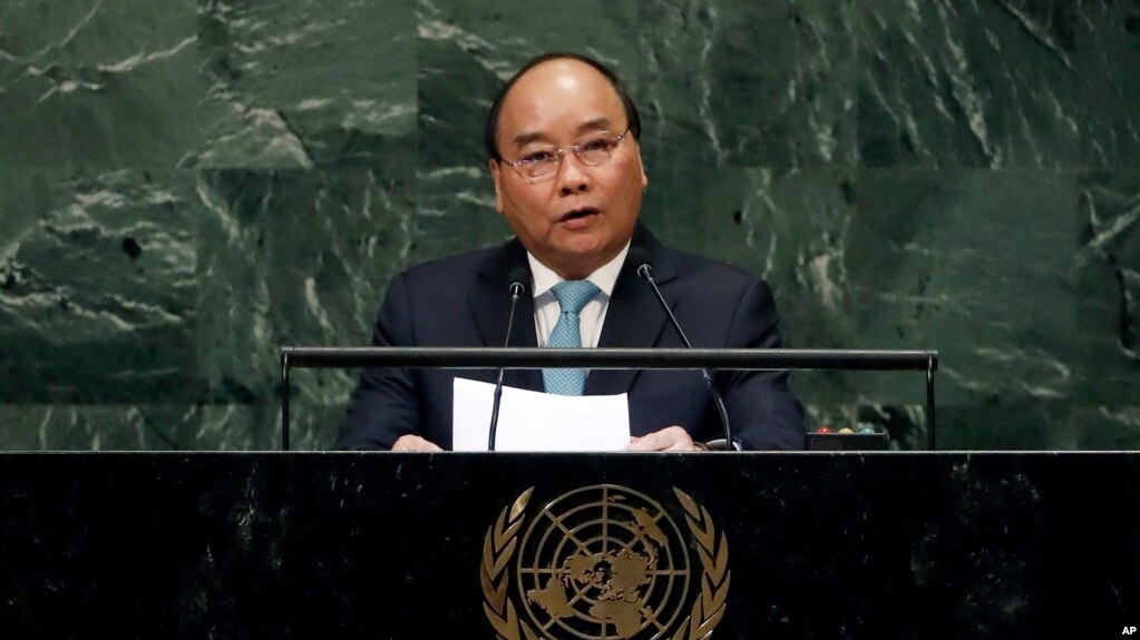 Ông Nguyễn Xuân Phúc đọc diễn văn tại Liên Hiệp Quốc năm 2018 lúc còn là thủ tướng chính phủ.