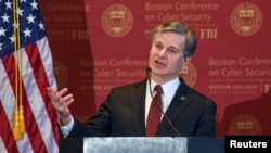 FBI Director Christopher Wray speaks at the 2018 Boston Conference on Cybersecurity at Boston College, in Boston, Massachusetts, March 7, 2018.