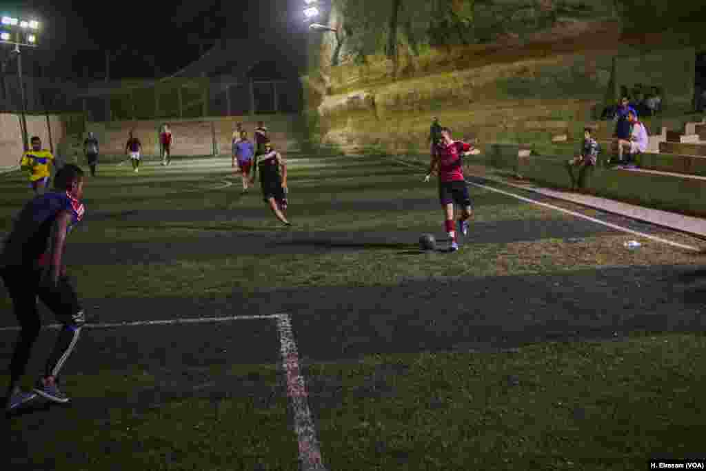 Coptic Christian teams play a football match inside Saman’s Monastery eastern Cairo. Coptic Christians have set up their own teams after complaining that prejudice has for years kept them out of Egypt’s mainstream football clubs.