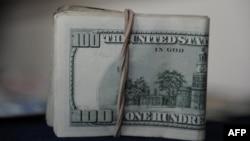View of US dollar bills, December 18, 2011