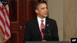លោកប្រធានាធិបតី ​Barack Obama ​ថ្លែង​សុន្ទរកថា​នៅ​សេតវិមាន។