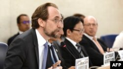 United Nations High Commissioner for Human Rights Zeid Ra'ad Al Hussein speaks during the opening of the 38th session of the U.N. Human Rights Council in Geneva, Switzerland, June 18, 2018.