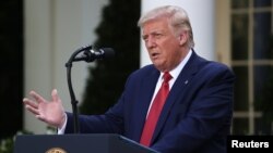 U.S. President Donald Trump attends a news conference in the Rose Garden at the White House in Washington, U.S., July 14, 2020. 