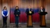 De izquierda a derecha Gina Tambini, delegada en Colombia de la Organización Panamericana de la Salud, Martha Ospina, Directora Instituto Nacional de Salud, Iván Duque, presidente Colombia, Fernando Ruiz, Ministro de Salud Colombia. Foto Manuel José Arias Najarro.