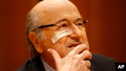 FILE - Suspended FIFA President Sepp Blatter attends a news conference in Zurich, Switzerland, Dec. 21, 2015, after he was banned for 8 years from all football related activities. 