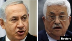 (L-R) Israeli Prime Minister Benjamin Netanyahu and Palestinian President Mahmoud Abbas.