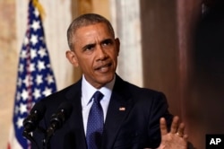 President Barack Obama speaks at the Treasury Department in Washington, following a meeting with his National Security Council to get updates on the investigation into the attack in Orlando, Florida and review efforts to degrade and destroy ISIL, June 14, 2016.