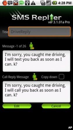 Example of an auto-reply message using Iconosys Inc.'s SMS Replier™ Smartphone app.
