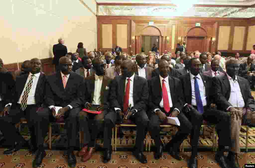 The battle for Malakal came as representatives for both sides in the South Sudan conflict hold peace talks in Addis Ababa. Members of South Sudan rebel delegation are shown at the opening ceremony of the talks on Jan. 4, 2014.
