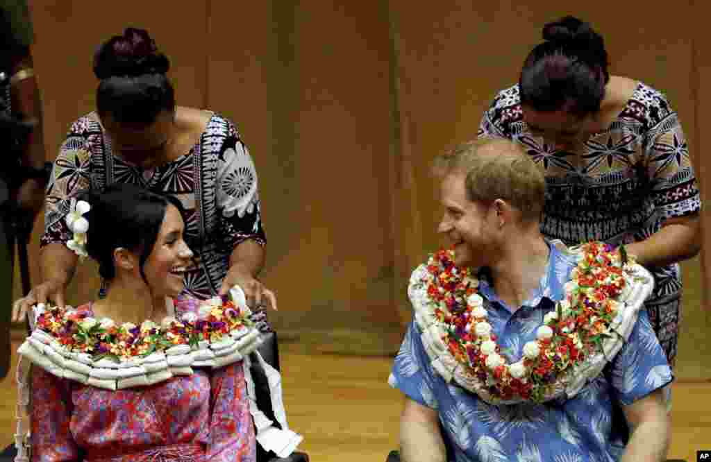 Britain's Prince Harry and Meghan, Duchess of Sussex, visit the University of the South Pacific in Suva, Fiji.