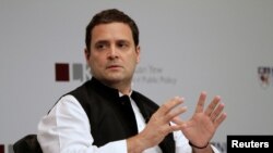 Rahul Gandhi speaks at an event In Singapore, March 8, 2018. The website boomlive.in has debunked several WhatsApp election related posts, including one targeting Gandhi.