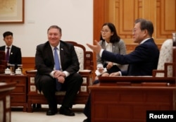 U.S. Secretary of State Mike Pompeo looks on as he attends a bilateral meeting with South Korea's President Moon Jae-in at the presidential Blue House in Seoul, South Korea, June 14, 2018.