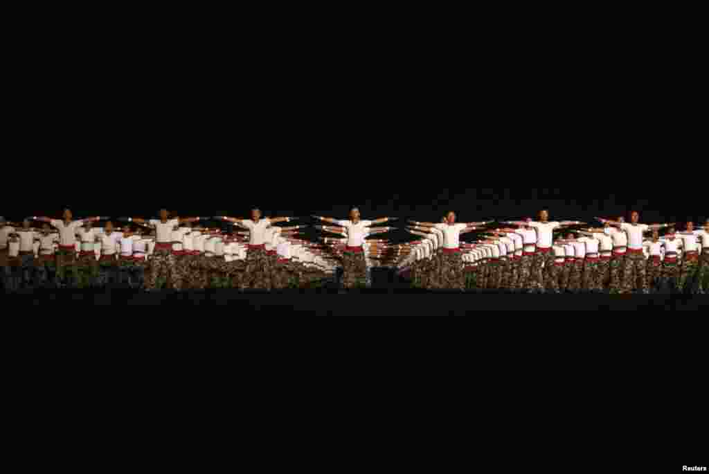 Members of the Nepalese army demonstrate their skills during the Army Day celebrations, which falls on the same day as the Shivaratri festival, in Kathmandu.