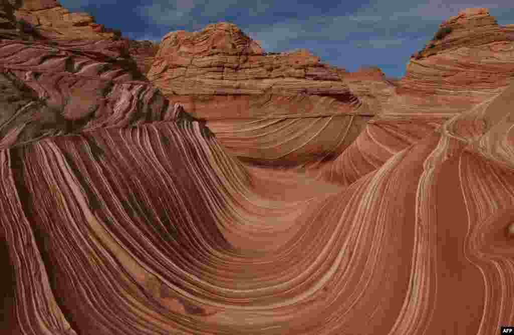 The unique U-shaped troughs of &#39;The Wave&#39; rock formation are seen at the Coyotes Buttes North wilderness area near Page, Arizona, Oct. 30, 2017.